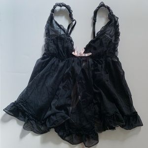 Victoria's Secret Black and Pink Lace Open-Back Babydoll Lingerie | Large